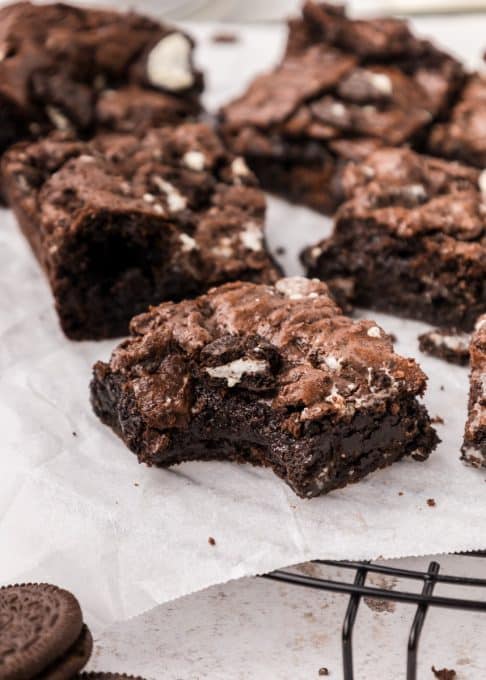 Oreo cookies crushed up into brownies.