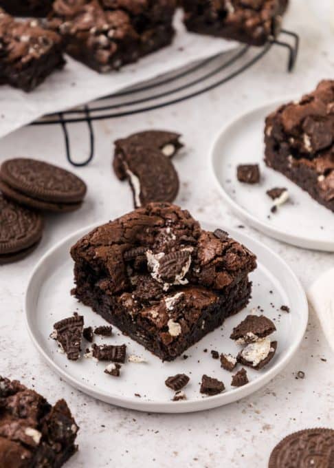 Crushed Oreos in brownies with chocolate chips.