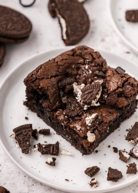 Chocolate Chip Brownies with crushed Oreo cookies inside.