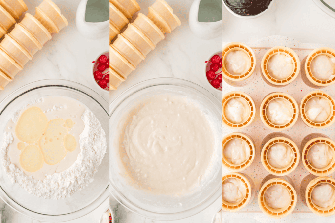 First set of process photos for Ice Cream Cone Cupcakes.