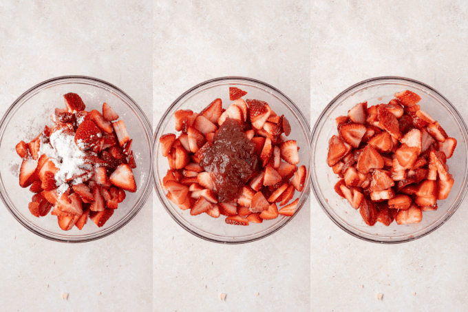 Second set of process photos for Easy Strawberry Bars.